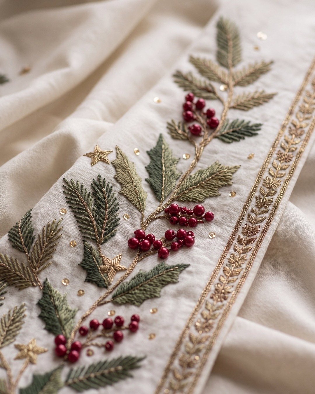 Resham and dabka embroidery stitched one motif at a time