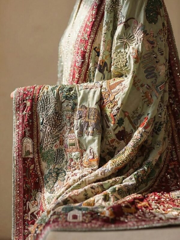 Mint Jamawar Appliqué Bridal Shawl
