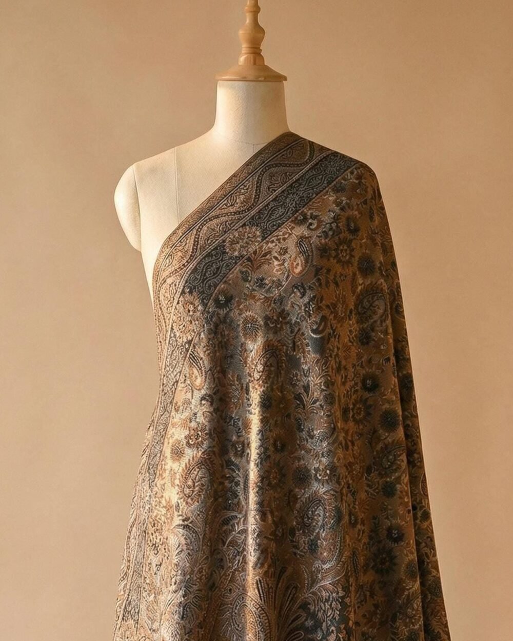 Black Kani Shawl with Paisley Floral Weave
