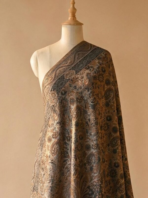 Black Kani Shawl with Paisley Floral Weave