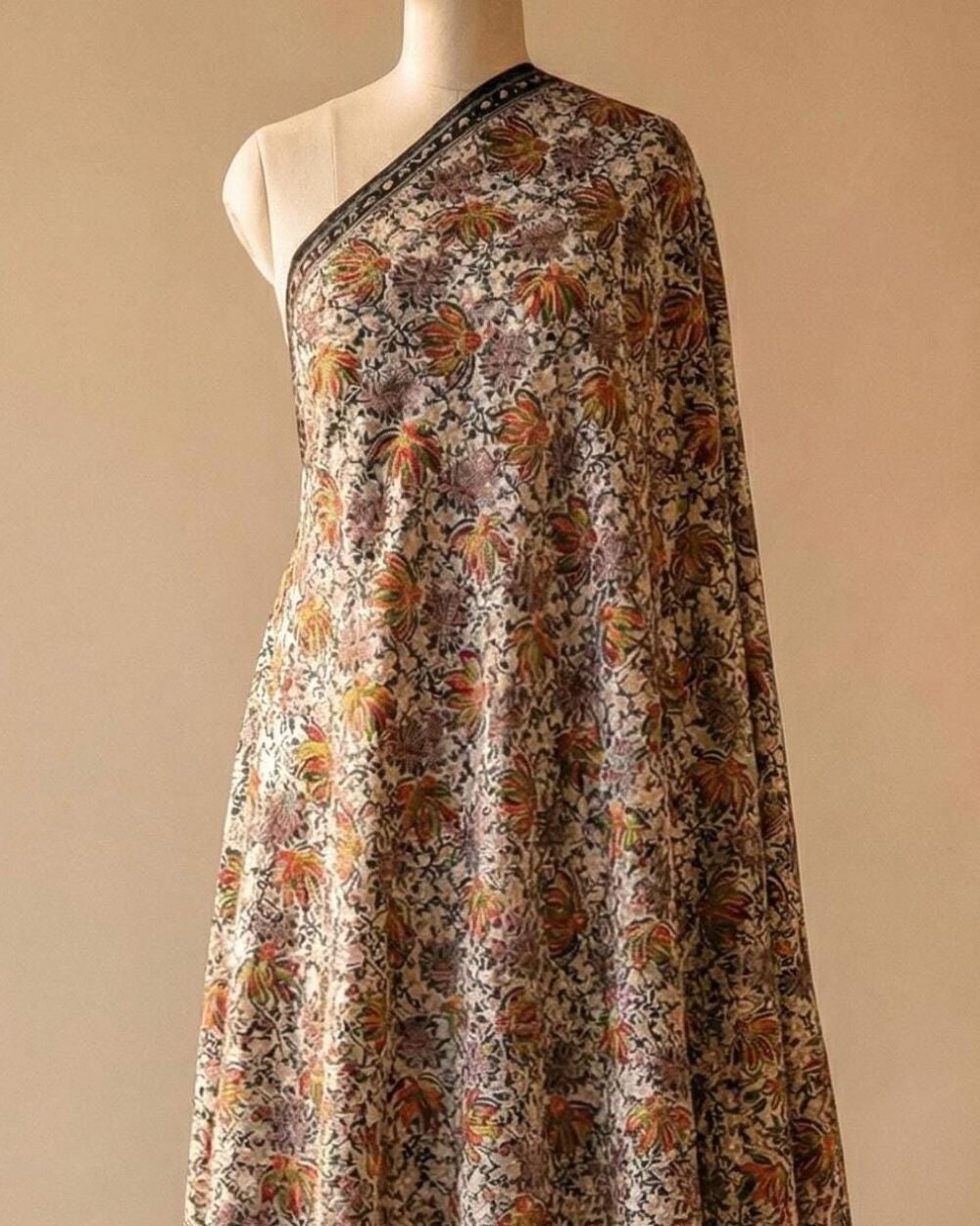 Black Floral Embroidered Pashmina Shawl