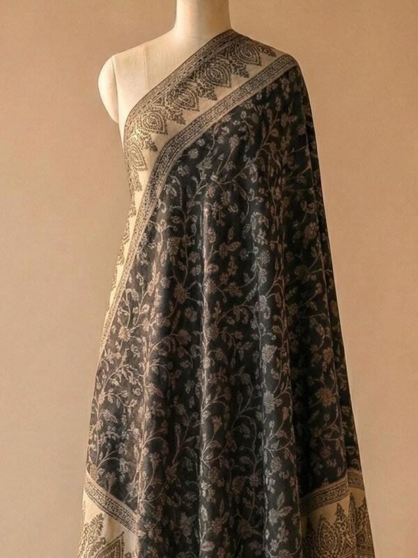 Black and Beige Kashmiri Pashmina Shawl