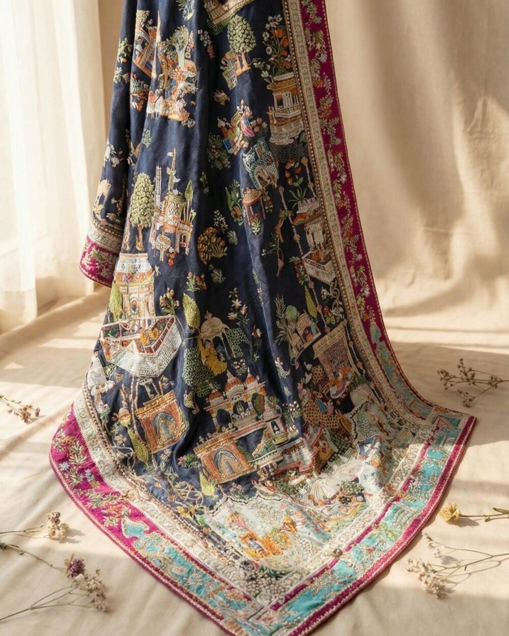 Charcoal Jamawar Aari Bridal Shawl