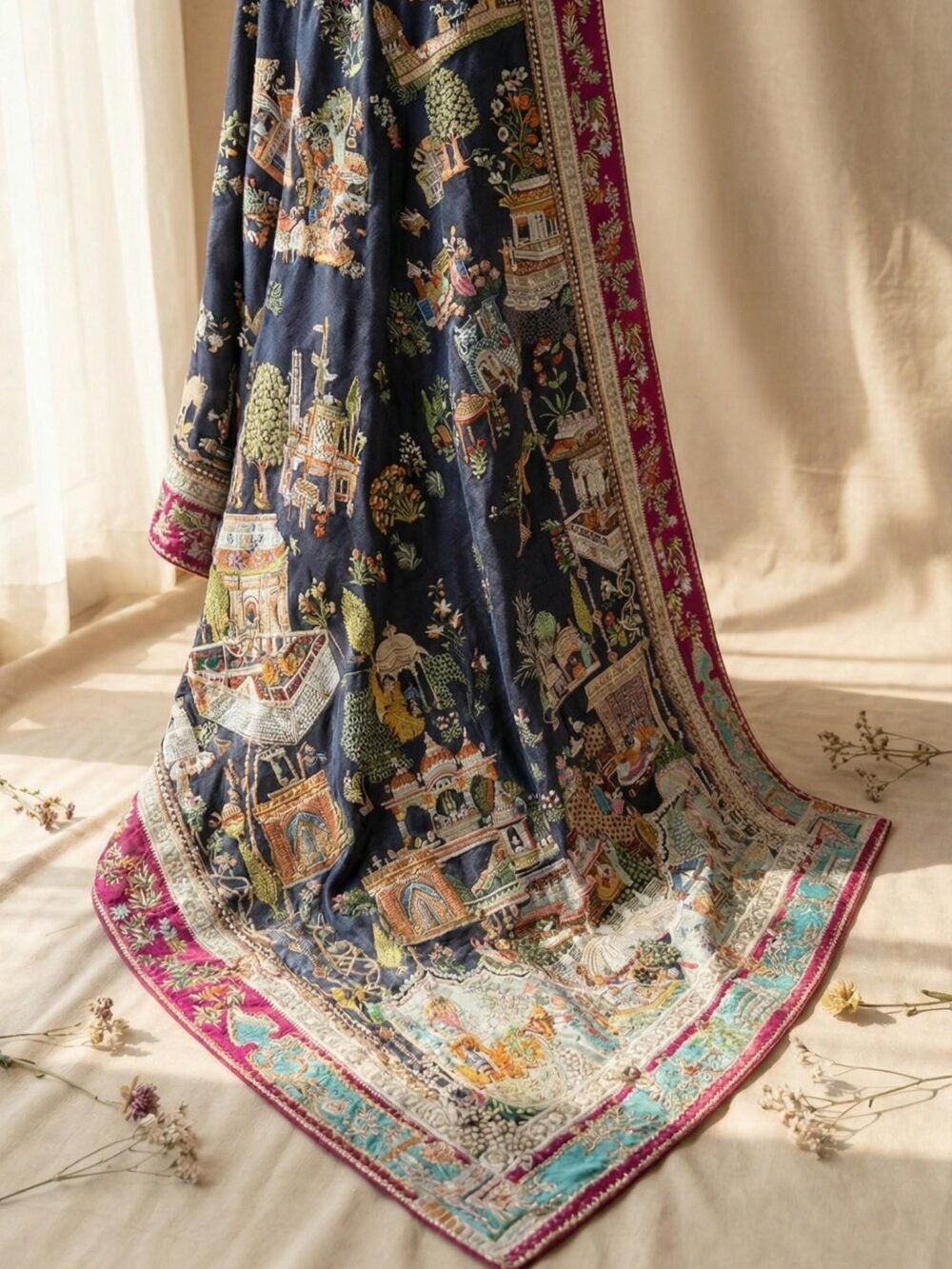 Charcoal Jamawar Aari Bridal Shawl