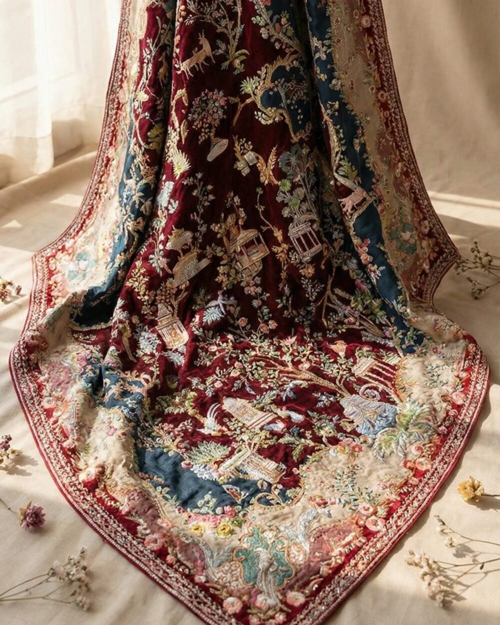 Maroon Jamawar Aari Bridal Shawl