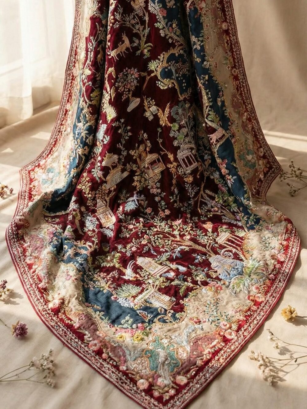 Maroon Jamawar Aari Bridal Shawl