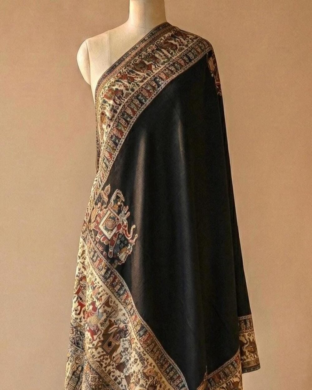 Black Mughal Kani Pashmina Shawl