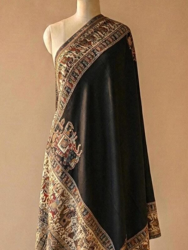 Black Mughal Kani Pashmina Shawl