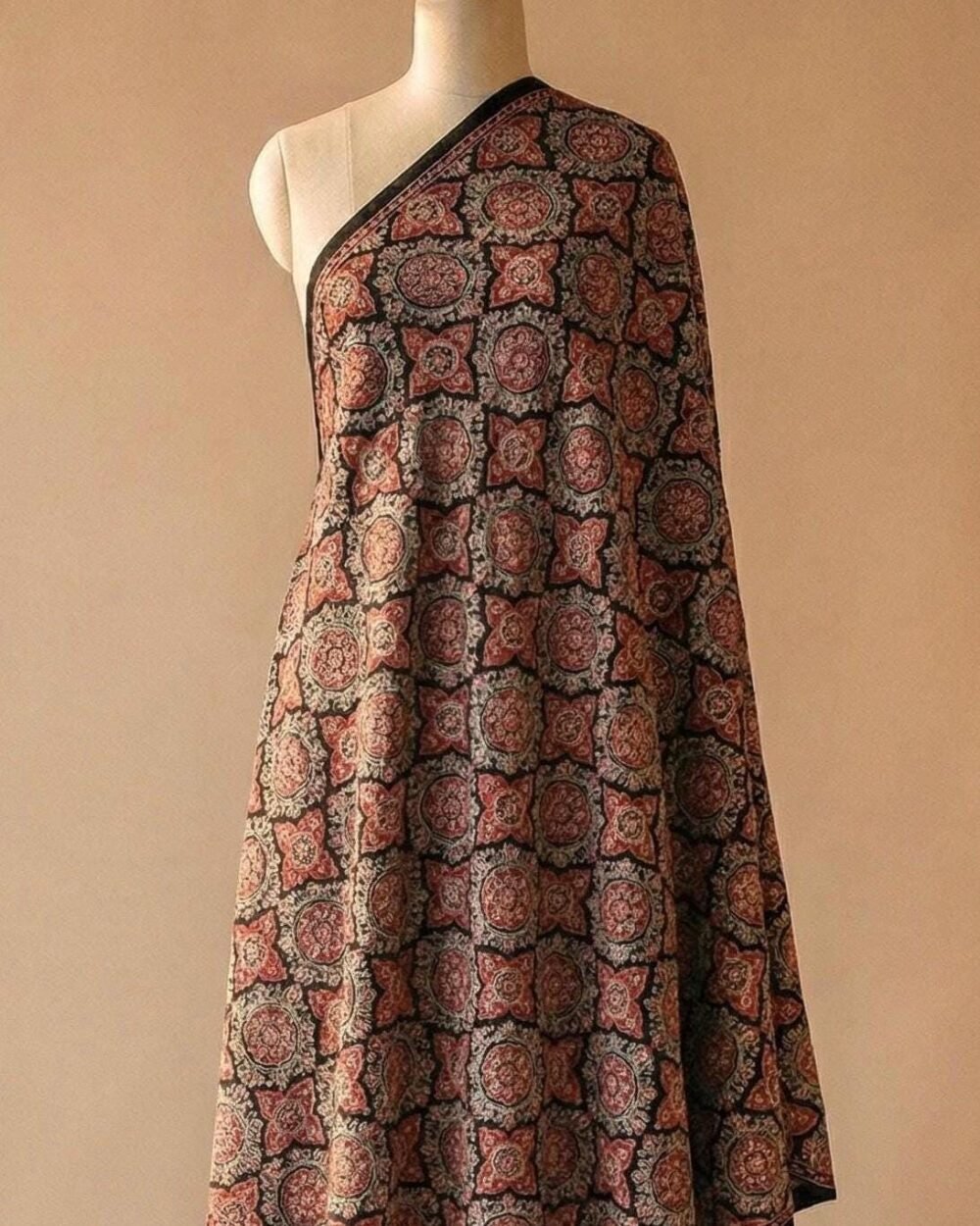 Black Wool Floral Shawl