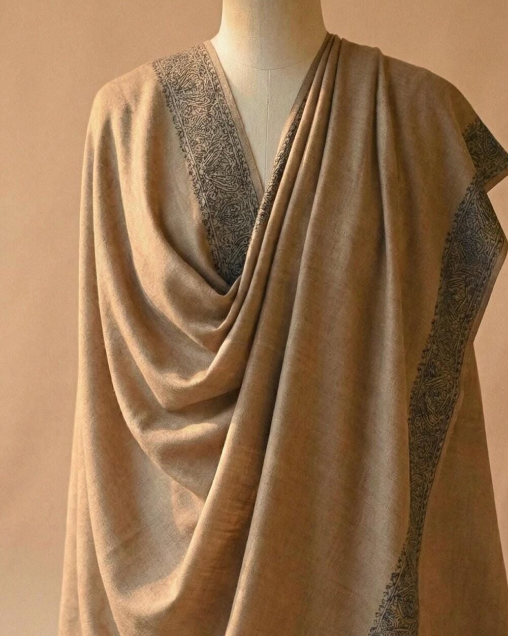 Brown Embroidered Pashmina Shawl