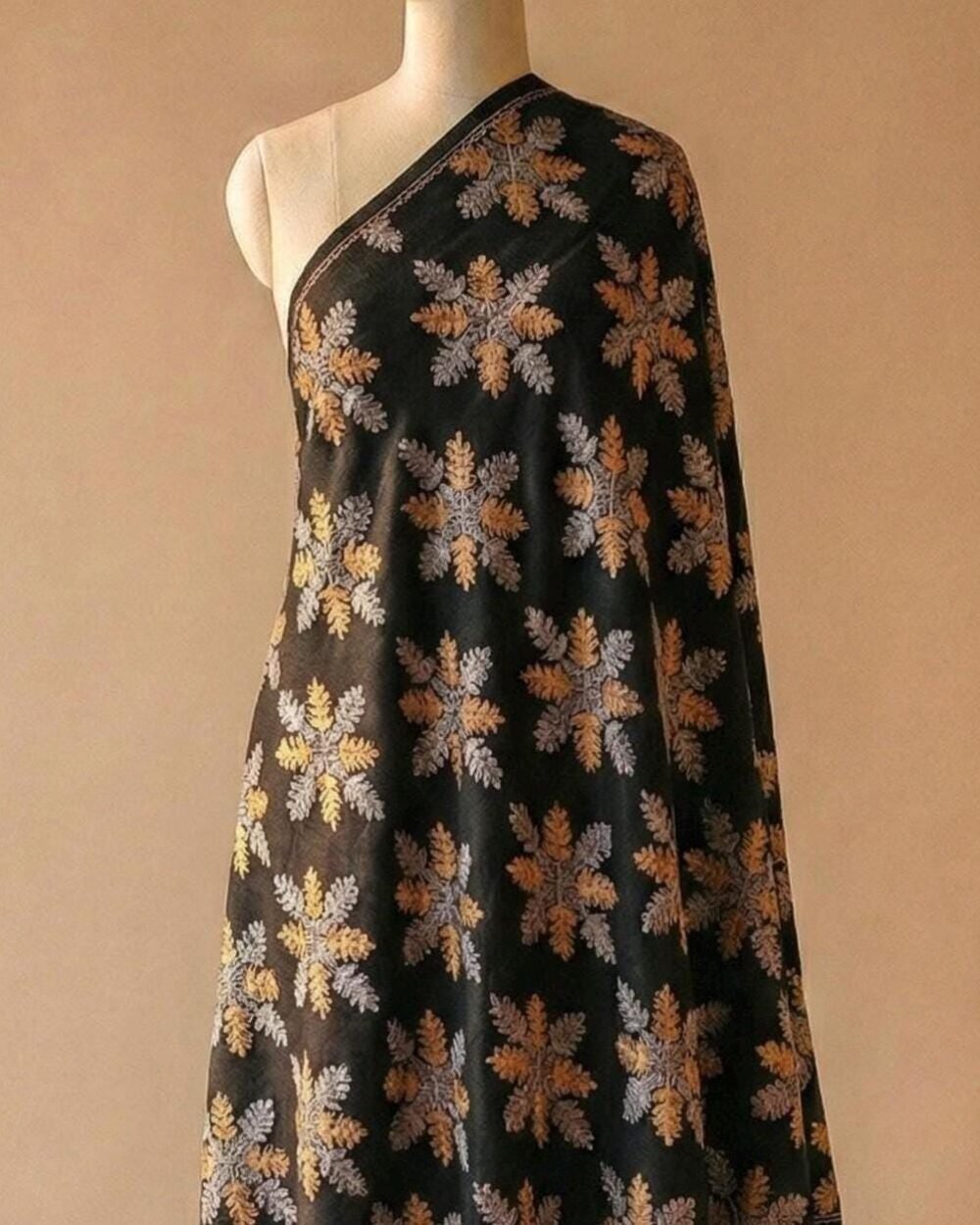 Black Embroidered Wool Pashmina Shawl