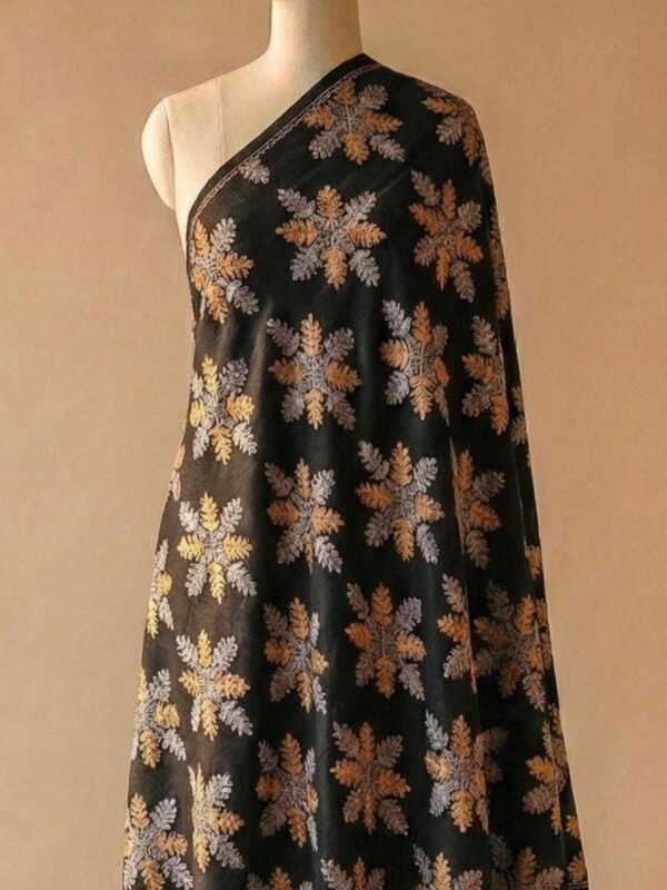 Black Embroidered Wool Pashmina Shawl