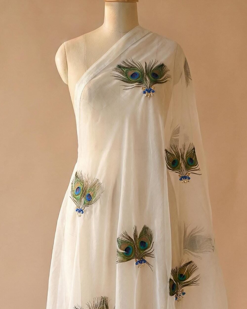 Peacock Feather Organza Shawl