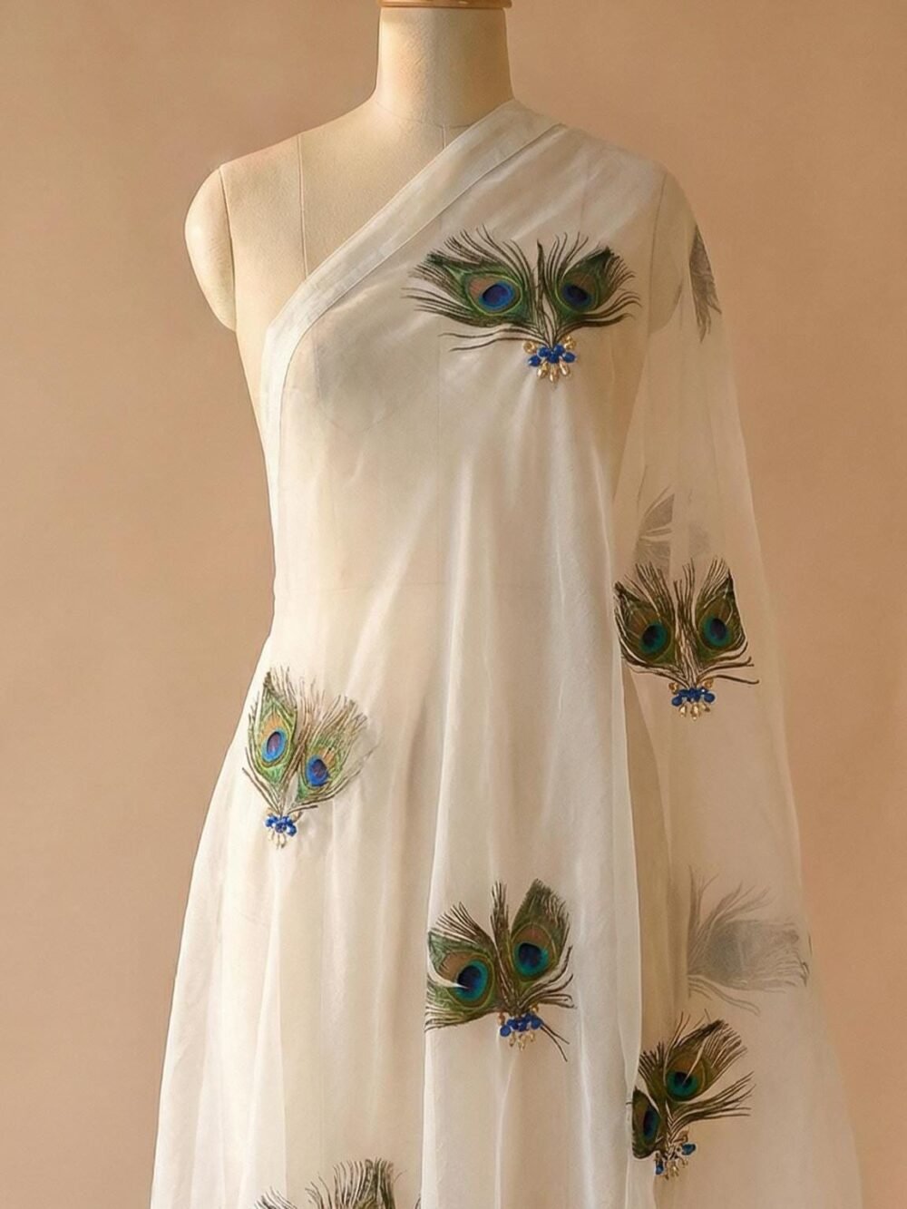 Peacock Feather Organza Shawl