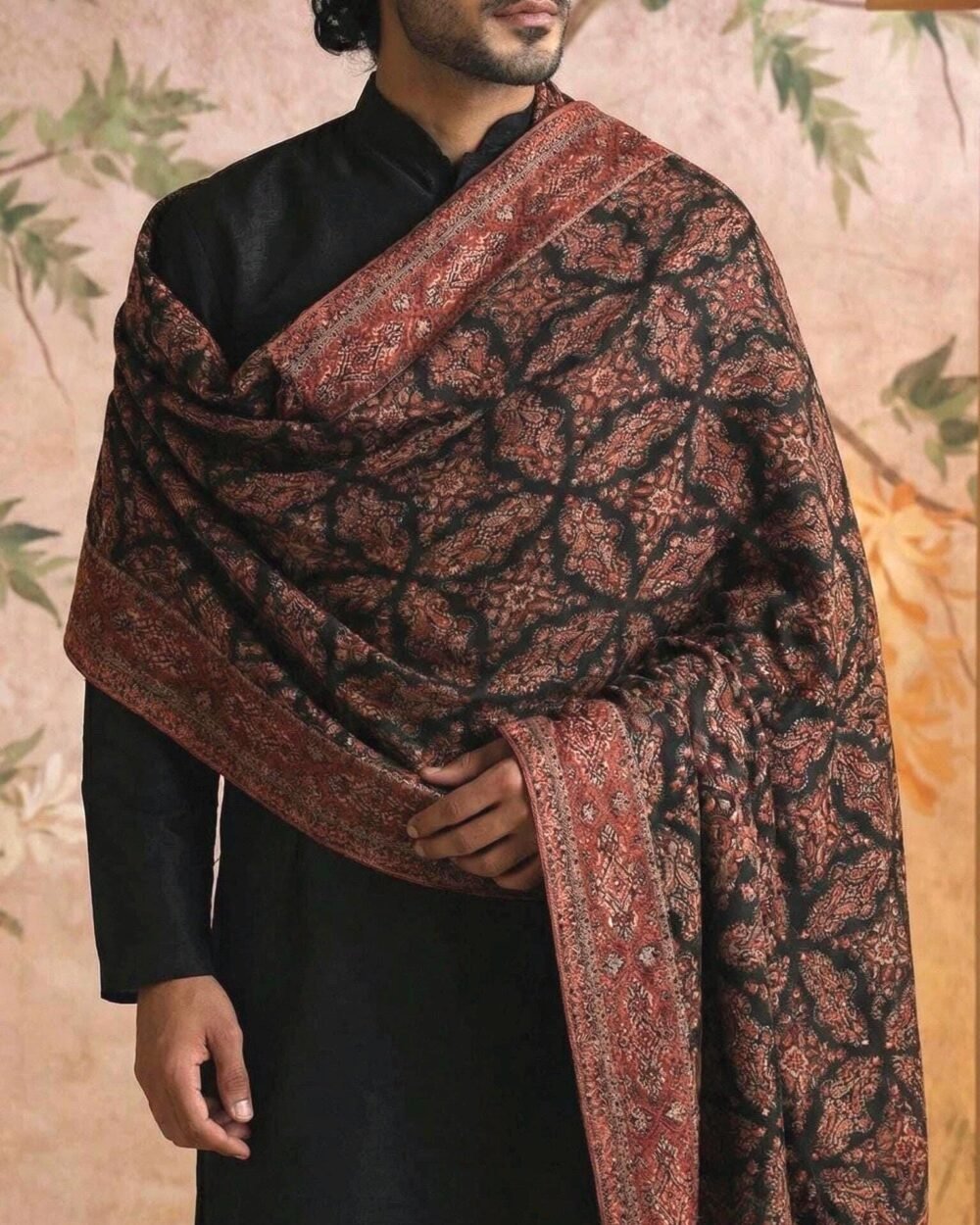 Black Paisley Kani Shawl for Men