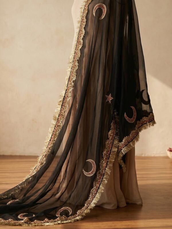 Black Moon and Star Organza Bridal Dupatta