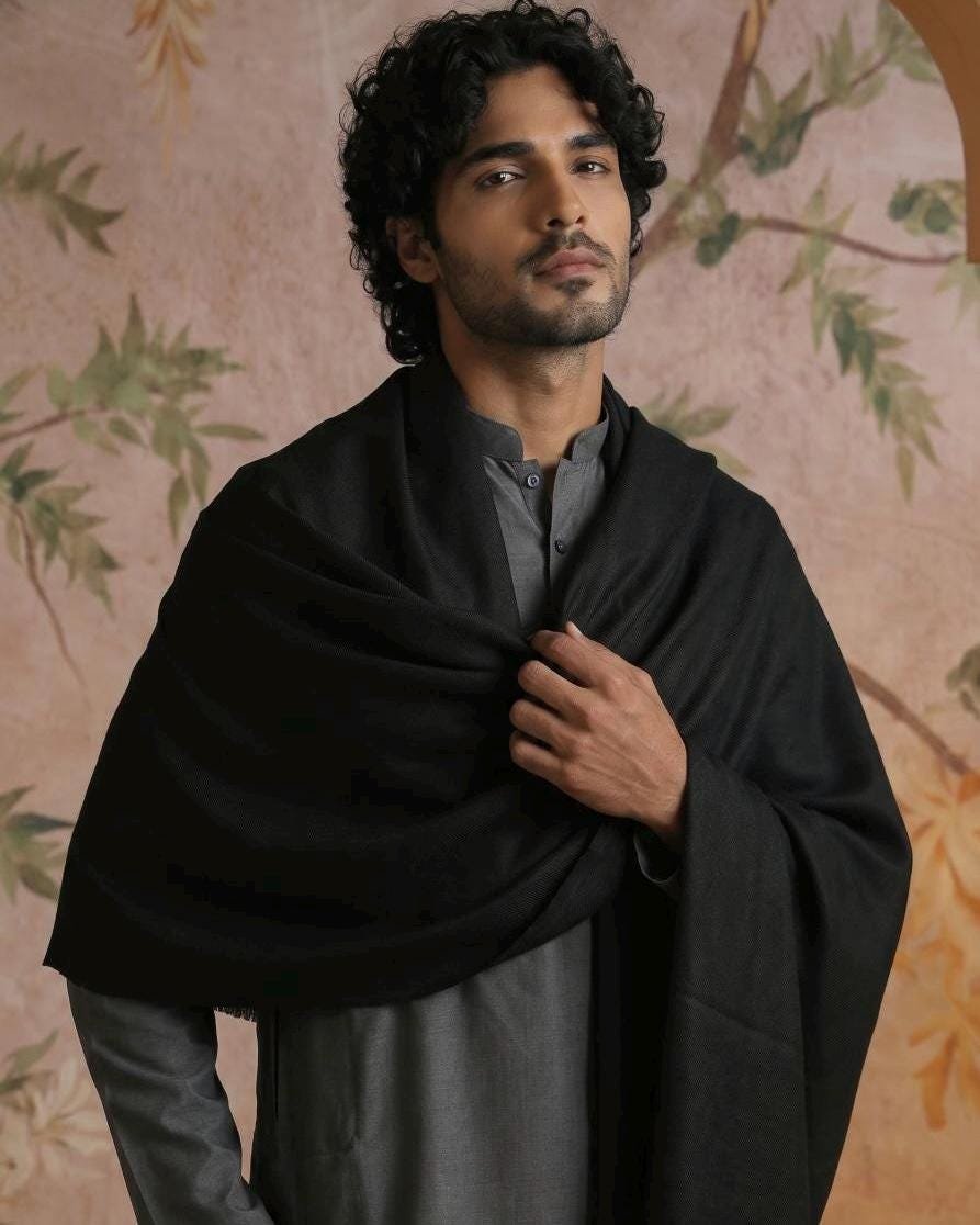 Men's Black Wool Shawl