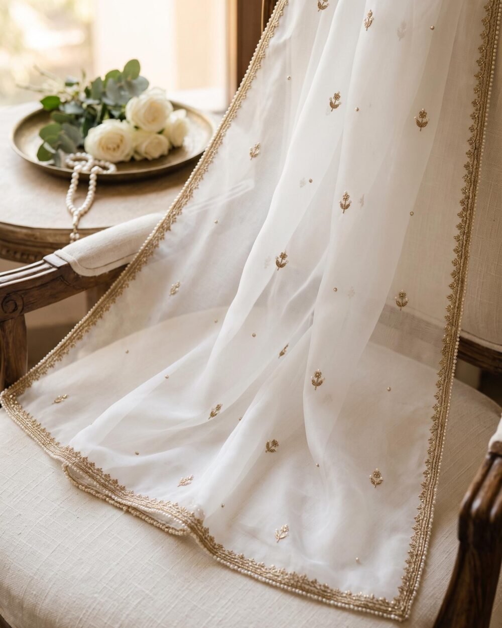 Ivory Zardozi Organza Bridal Dupatta