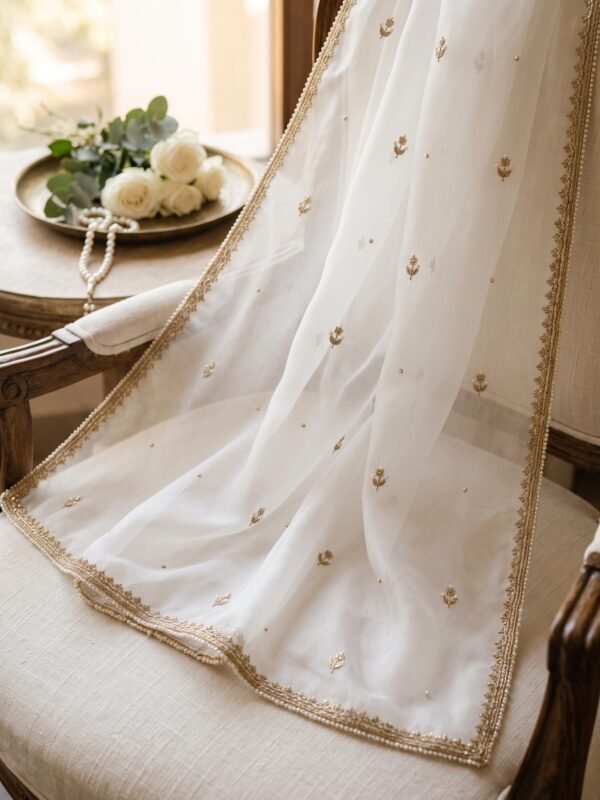 Ivory Zardozi Organza Bridal Dupatta