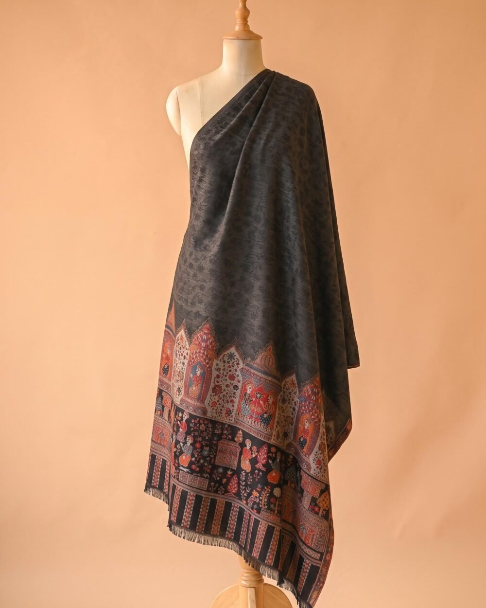 Charcoal Kani Wool Shawl with Darbar Motifs