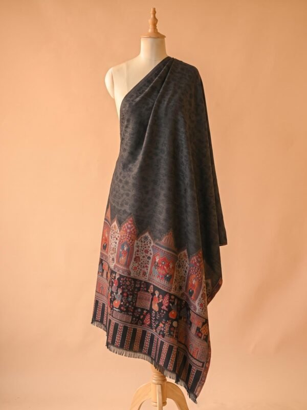 Charcoal Kani Wool Shawl with Darbar Motifs