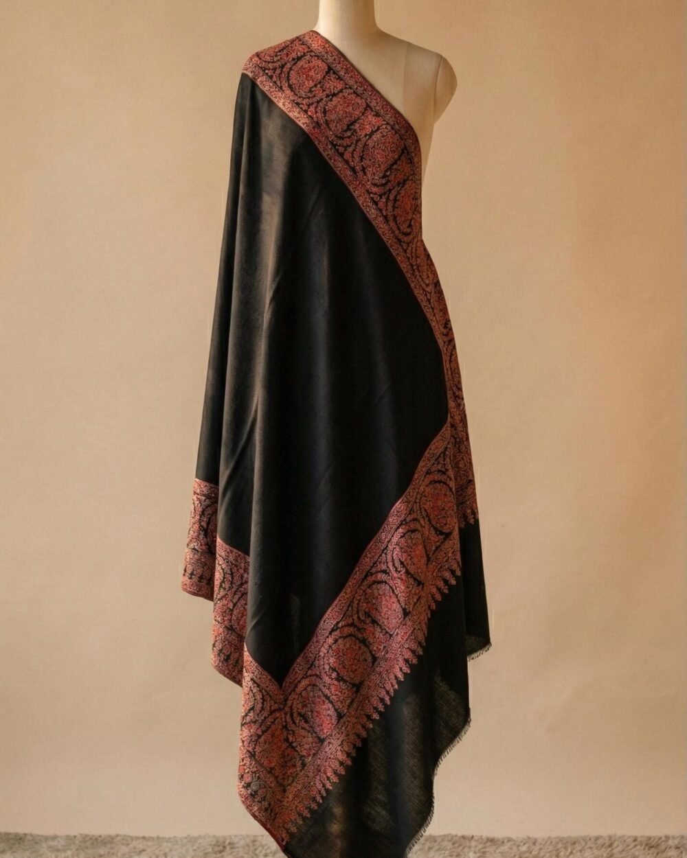 Black Pashmina Shawl with Floral Embroidery