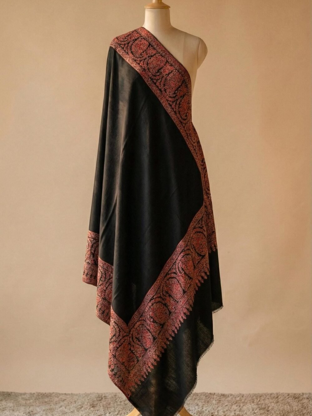 Black Pashmina Shawl with Floral Embroidery