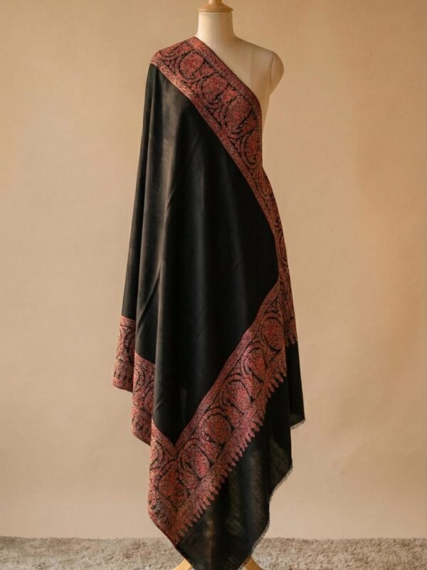 Black Pashmina Shawl with Floral Embroidery