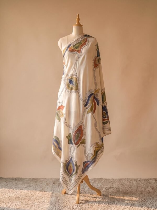 Embroidered Silk Shawl with Floral Appliqué