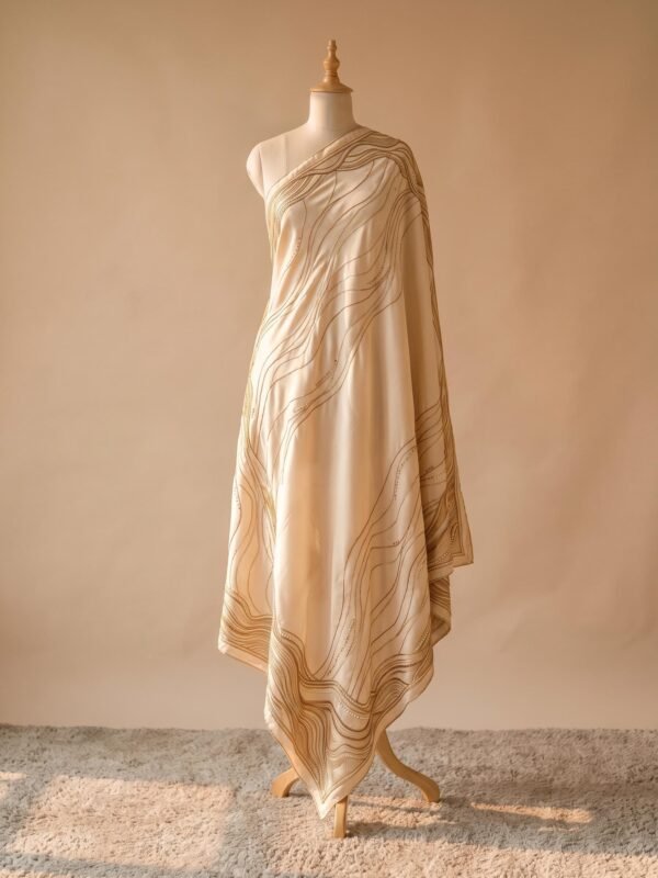 Ivory Silk Shawl with Naqshi and Pearl Work