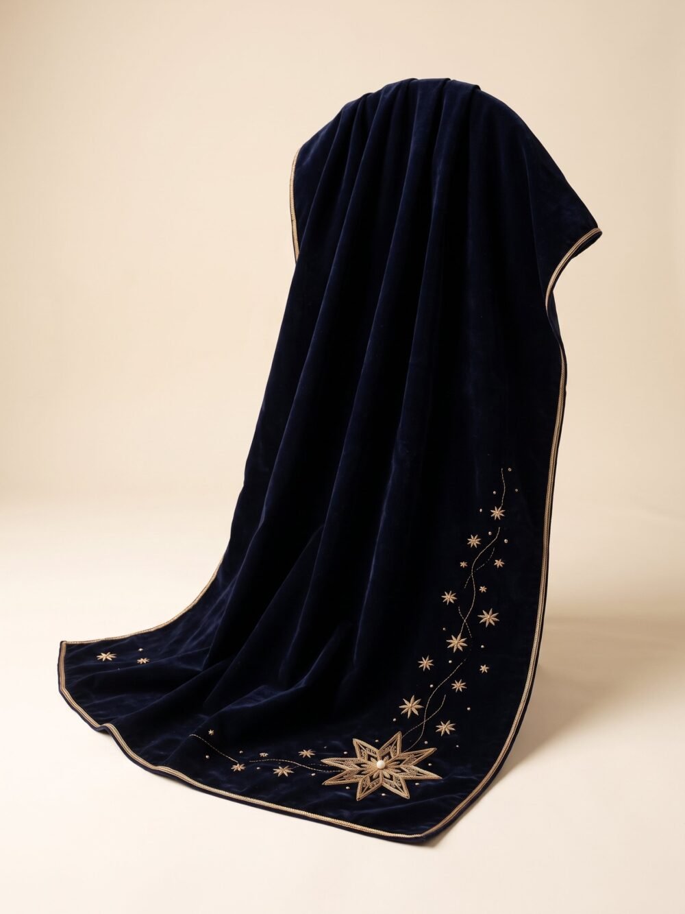 The Christmas Eve Star draped over a chair, gold star trail visible